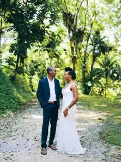 Couple together on a tropical path at Frenchman’s Cove
